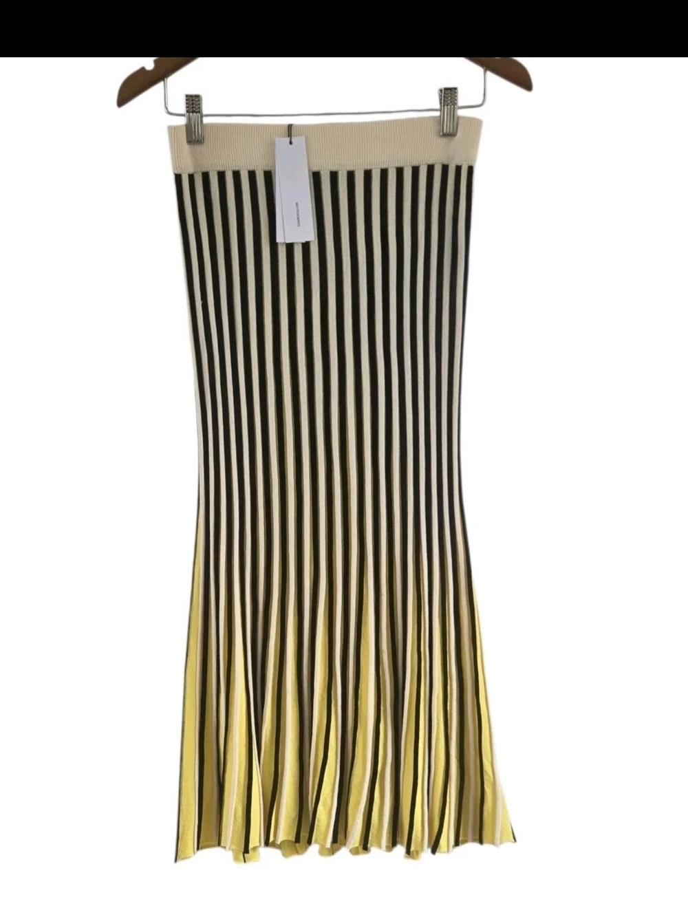 525 America Yellow Black White Accordion Pleated Stretch Pull On Skirt Size XS